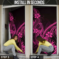 Pink Black Aloha Hawaii Door Cover Polynesian Shark Tattoo With Plumeria - Polynesian Pride