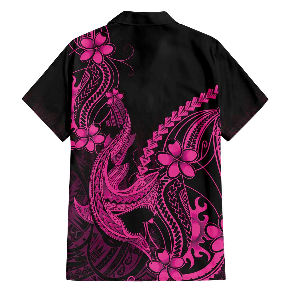 Pink Black Aloha Hawaii Family Matching Long Sleeve Bodycon Dress and Hawaiian Shirt Polynesian Shark Tattoo With Plumeria - Polynesian Pride