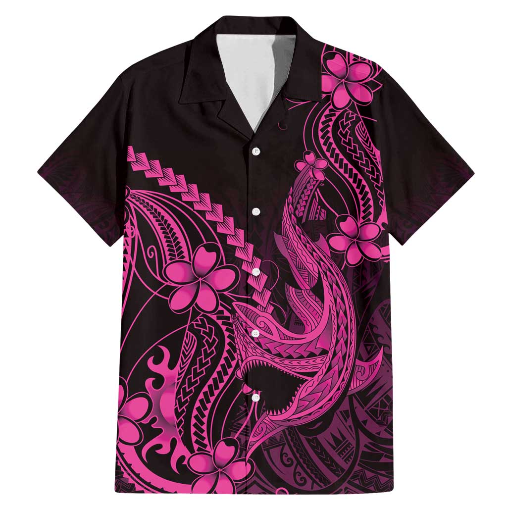 Pink Black Aloha Hawaii Family Matching Mermaid Dress and Hawaiian Shirt Polynesian Shark Tattoo With Plumeria - Polynesian Pride