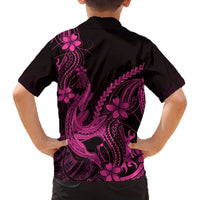 Pink Black Aloha Hawaii Family Matching Off The Shoulder Long Sleeve Dress and Hawaiian Shirt Polynesian Shark Tattoo With Plumeria - Polynesian Pride
