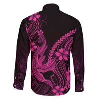 Pink Black Aloha Hawaii Family Matching Off The Shoulder Long Sleeve Dress and Hawaiian Shirt Polynesian Shark Tattoo With Plumeria - Polynesian Pride