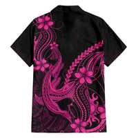 Pink Black Aloha Hawaii Family Matching Short Sleeve Bodycon Dress and Hawaiian Shirt Polynesian Shark Tattoo With Plumeria - Polynesian Pride