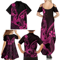 Pink Black Aloha Hawaii Family Matching Summer Maxi Dress and Hawaiian Shirt Polynesian Shark Tattoo With Plumeria - Polynesian Pride
