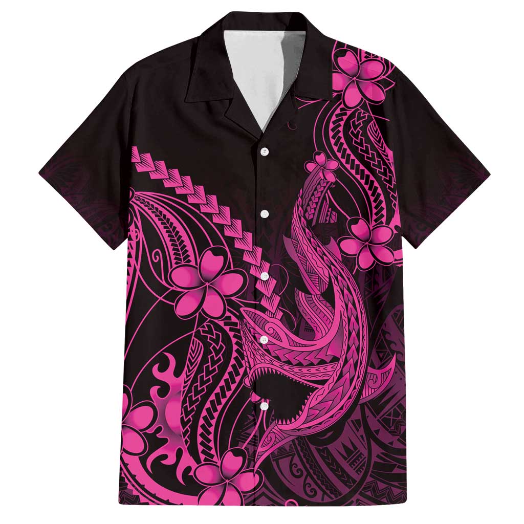 Pink Black Aloha Hawaii Family Matching Summer Maxi Dress and Hawaiian Shirt Polynesian Shark Tattoo With Plumeria - Polynesian Pride