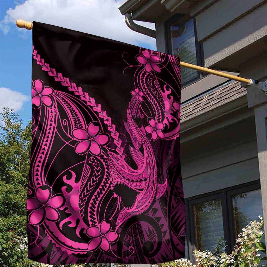 Pink Black Aloha Hawaii Garden Flag Polynesian Shark Tattoo With Plumeria - Polynesian Pride