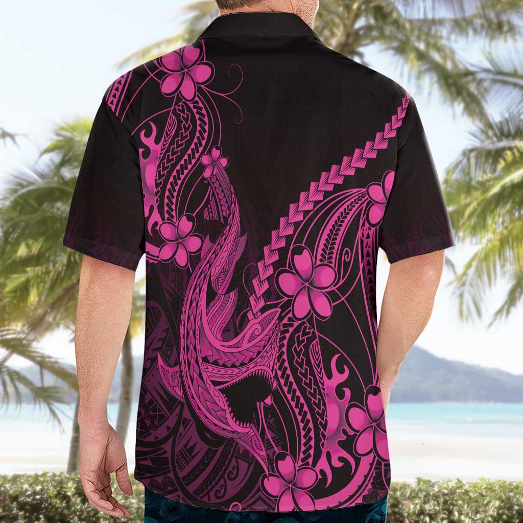 Pink Black Aloha Hawaii Hawaiian Shirt Polynesian Shark Tattoo With Plumeria - Polynesian Pride