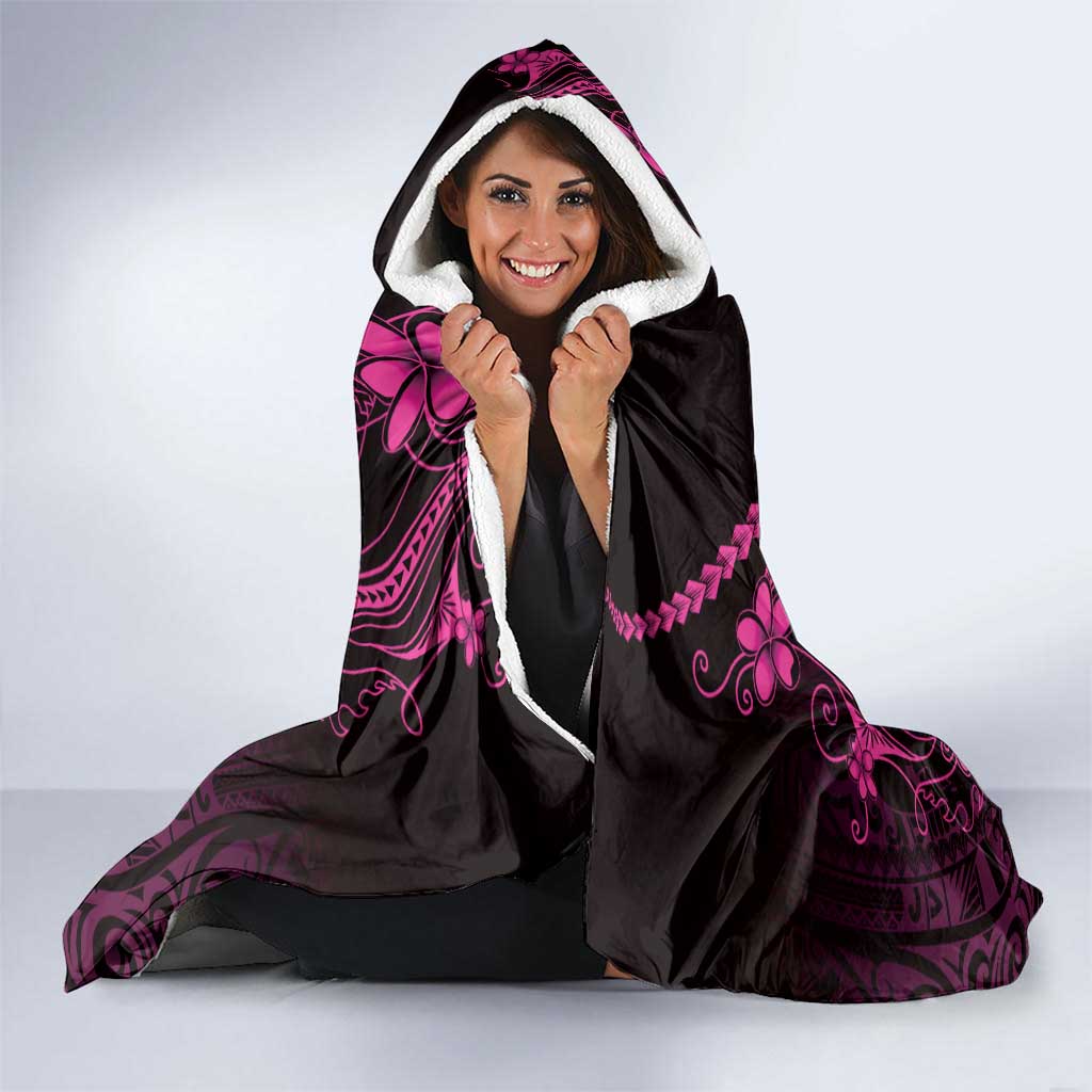 Pink Black Aloha Hawaii Hooded Blanket Polynesian Shark Tattoo With Plumeria - Polynesian Pride