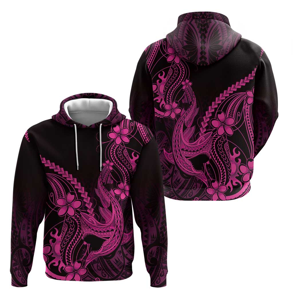 Pink Black Aloha Hawaii Hoodie Polynesian Shark Tattoo With Plumeria - Polynesian Pride