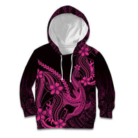Pink Black Aloha Hawaii Kid Hoodie Polynesian Shark Tattoo With Plumeria - Polynesian Pride