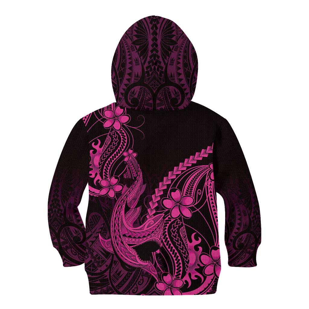 Pink Black Aloha Hawaii Kid Hoodie Polynesian Shark Tattoo With Plumeria - Polynesian Pride