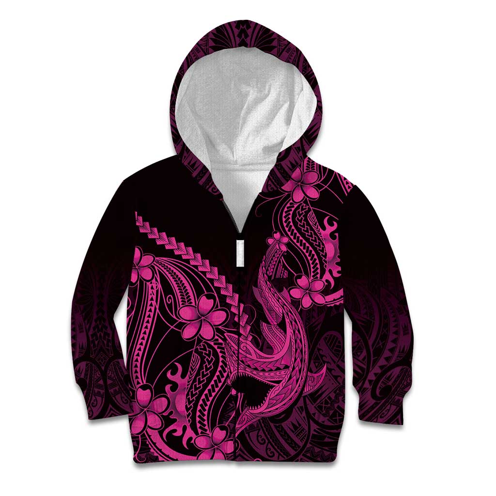 Pink Black Aloha Hawaii Kid Hoodie Polynesian Shark Tattoo With Plumeria - Polynesian Pride