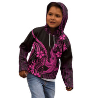 Pink Black Aloha Hawaii Kid Hoodie Polynesian Shark Tattoo With Plumeria - Polynesian Pride