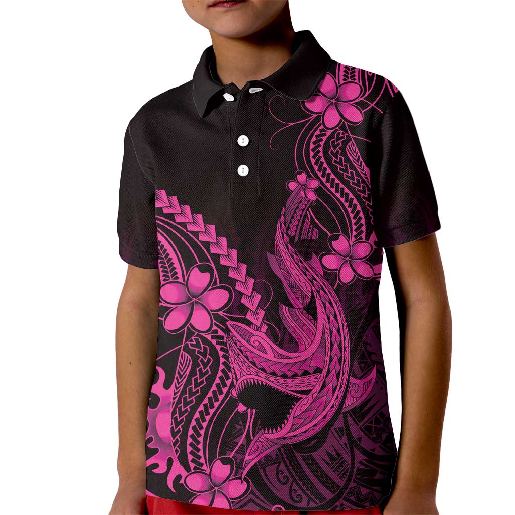 Pink Black Aloha Hawaii Kid Polo Shirt Polynesian Shark Tattoo With Plumeria - Polynesian Pride