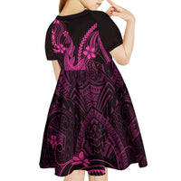 Pink Black Aloha Hawaii Kid Short Sleeve Dress Polynesian Shark Tattoo With Plumeria - Polynesian Pride