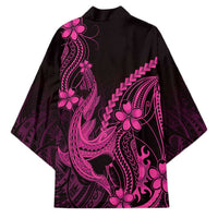 Pink Black Aloha Hawaii Kimono Polynesian Shark Tattoo With Plumeria - Polynesian Pride