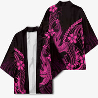 Pink Black Aloha Hawaii Kimono Polynesian Shark Tattoo With Plumeria - Polynesian Pride
