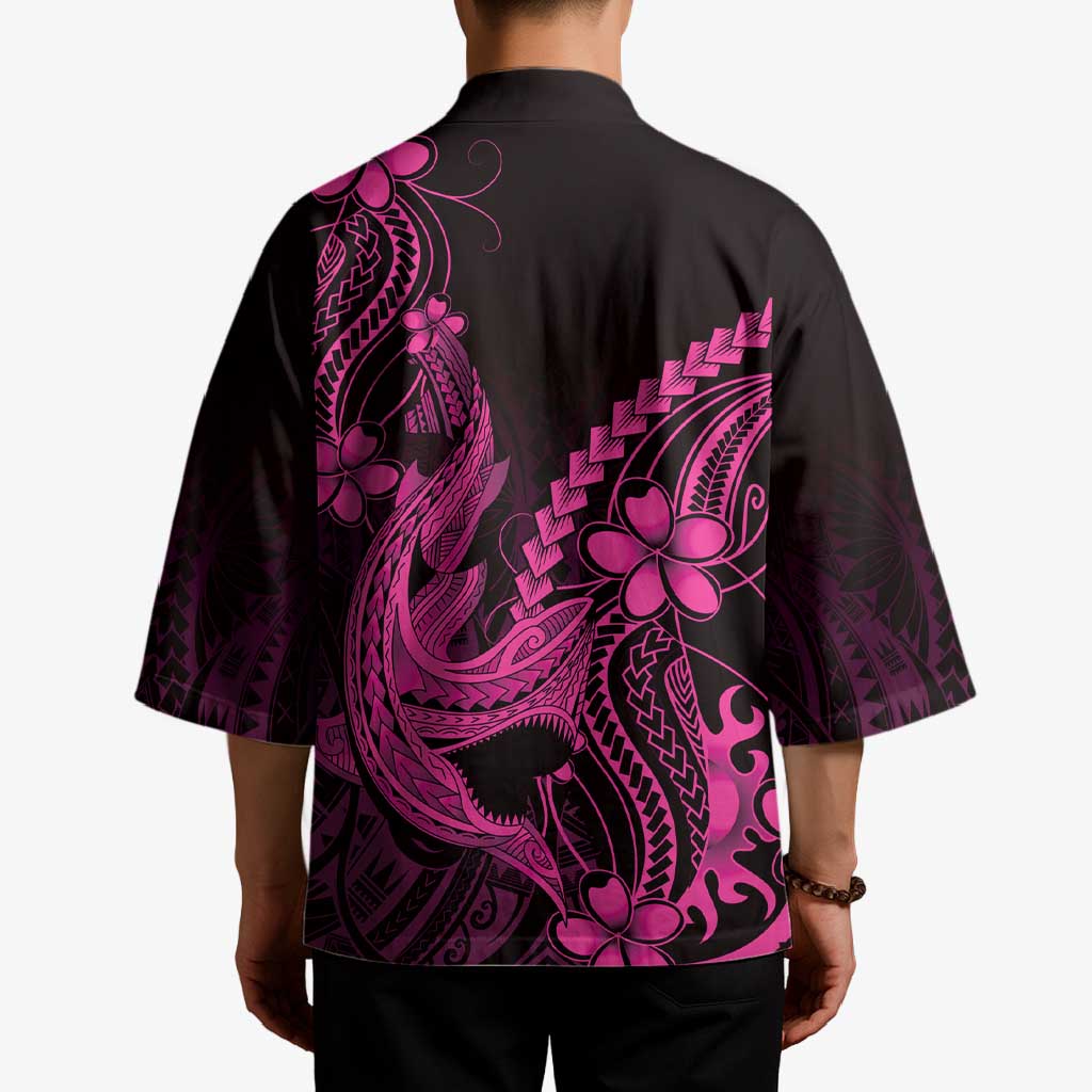 Pink Black Aloha Hawaii Kimono Polynesian Shark Tattoo With Plumeria - Polynesian Pride