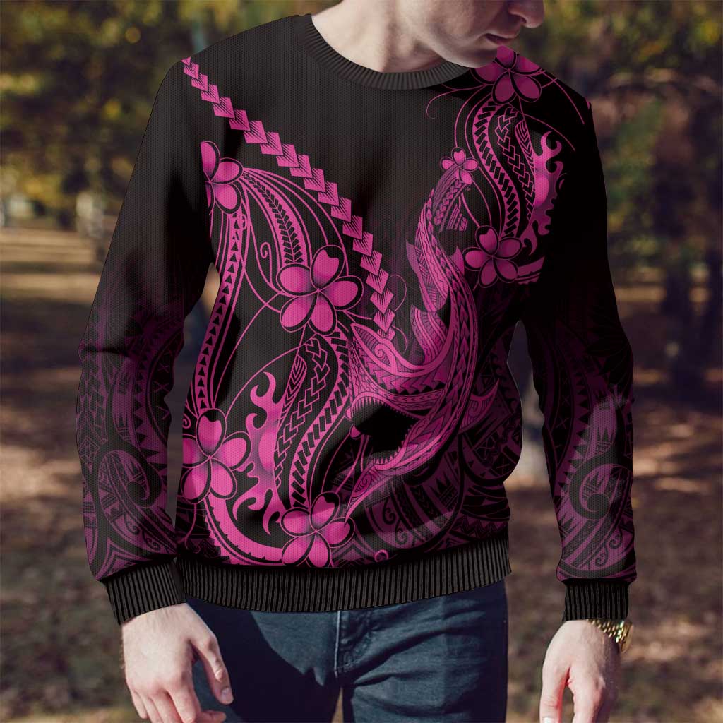 Pink Black Aloha Hawaii Ugly Christmas Sweater Polynesian Shark Tattoo With Plumeria - Polynesian Pride