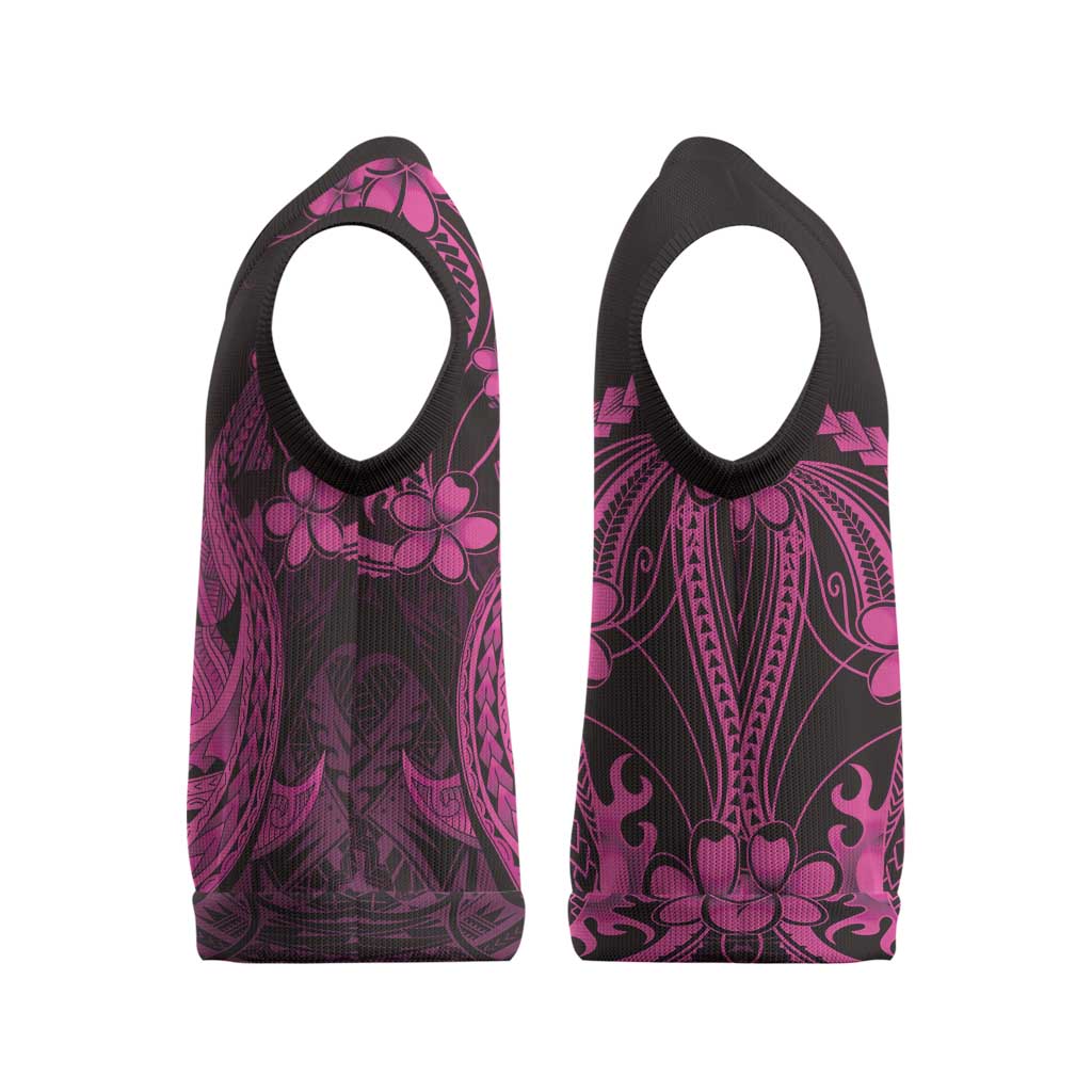 Pink Black Aloha Hawaii Christmas Knitted V-Neck Vest Polynesian Shark Tattoo With Plumeria - Polynesian Pride