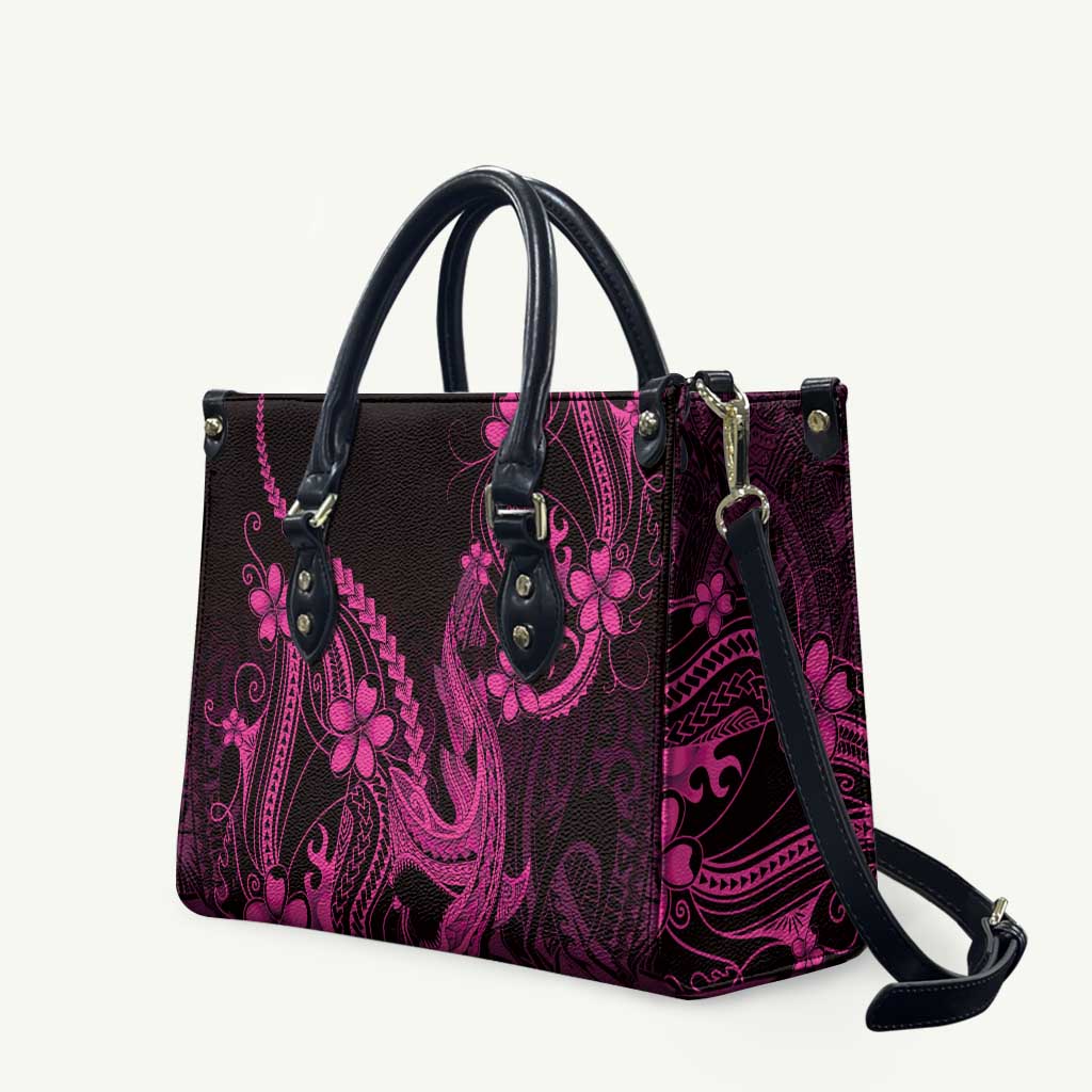Pink Black Aloha Hawaii Leather Bag Polynesian Shark Tattoo With Plumeria - Polynesian Pride