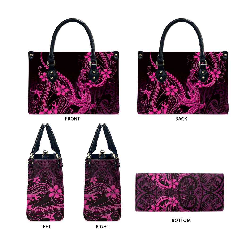Pink Black Aloha Hawaii Leather Bag Polynesian Shark Tattoo With Plumeria - Polynesian Pride