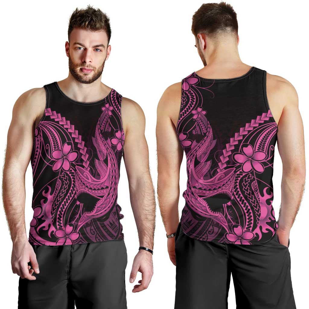 Pink Black Aloha Hawaii Men Tank Top Polynesian Shark Tattoo With Plumeria - Polynesian Pride