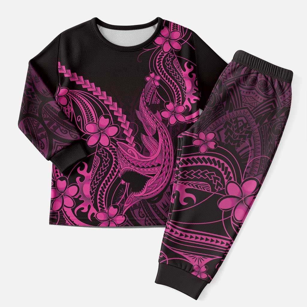 Pink Black Aloha Hawaii Christmas Pajama Set Polynesian Shark Tattoo With Plumeria - Polynesian Pride