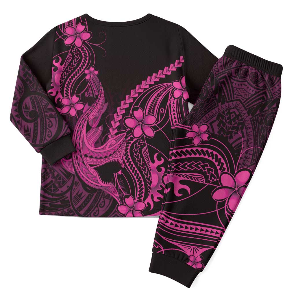 Pink Black Aloha Hawaii Christmas Pajama Set Polynesian Shark Tattoo With Plumeria - Polynesian Pride