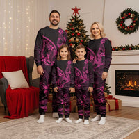 Pink Black Aloha Hawaii Christmas Pajama Set Polynesian Shark Tattoo With Plumeria - Polynesian Pride