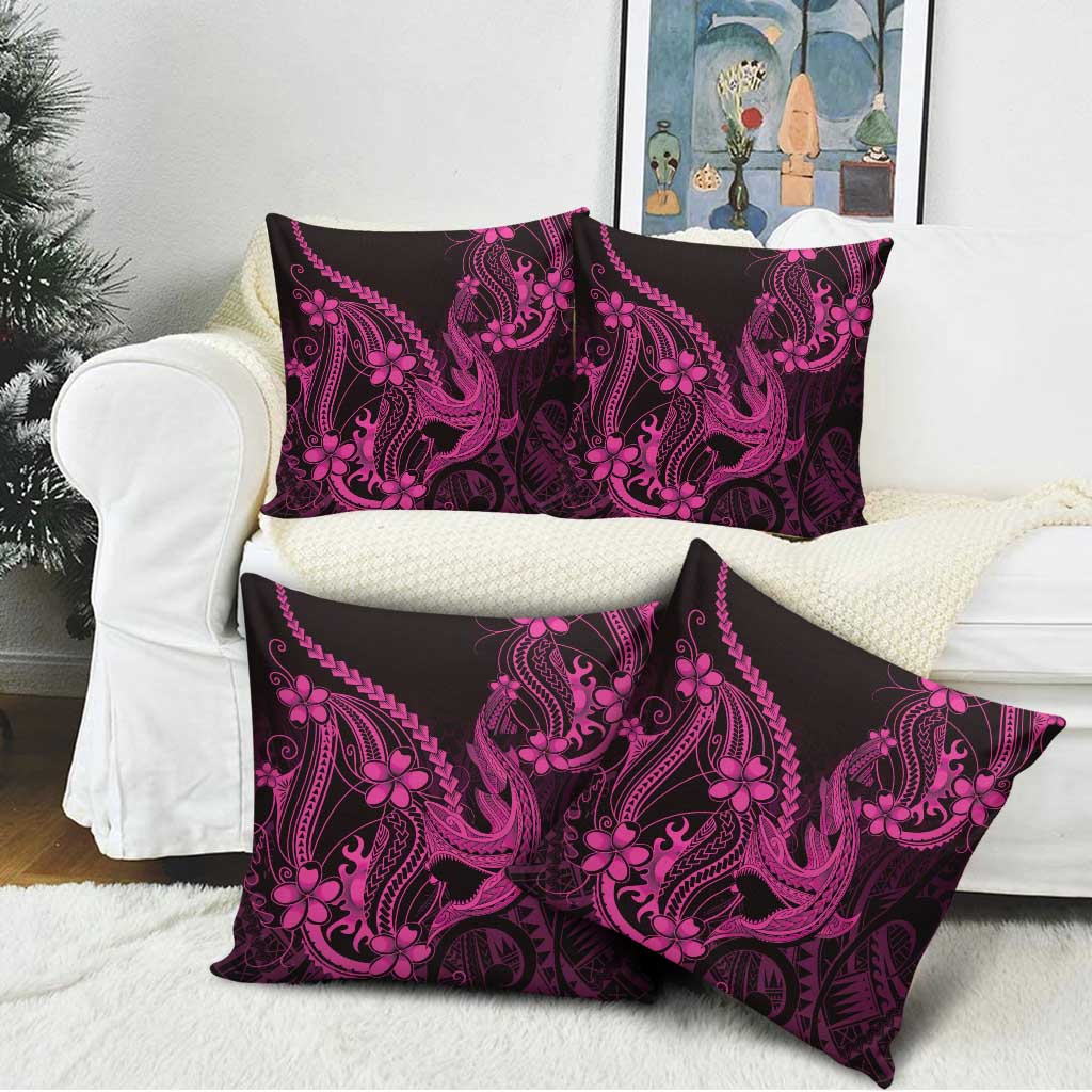 Pink Black Aloha Hawaii Pillow Cover Polynesian Shark Tattoo With Plumeria - Polynesian Pride