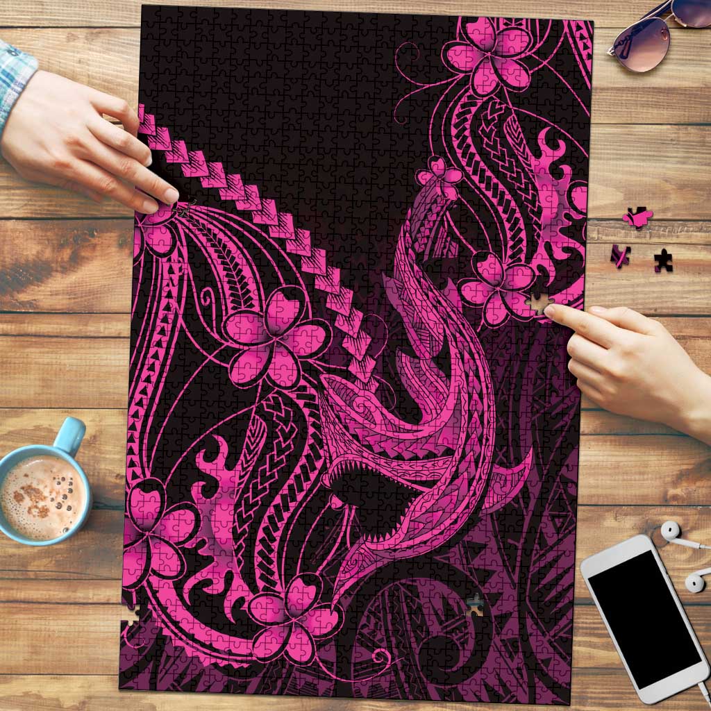 Pink Black Aloha Hawaii Puzzle Polynesian Shark Tattoo With Plumeria - Polynesian Pride