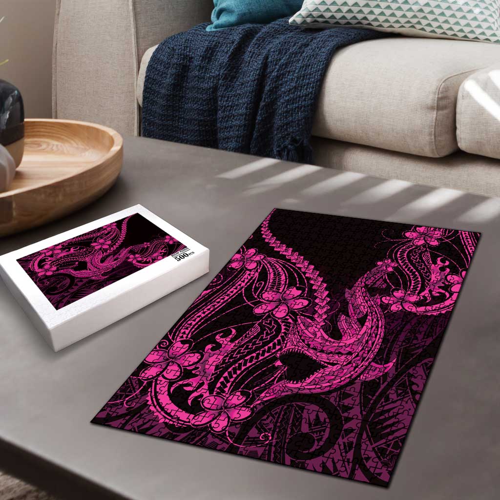 Pink Black Aloha Hawaii Puzzle Polynesian Shark Tattoo With Plumeria - Polynesian Pride