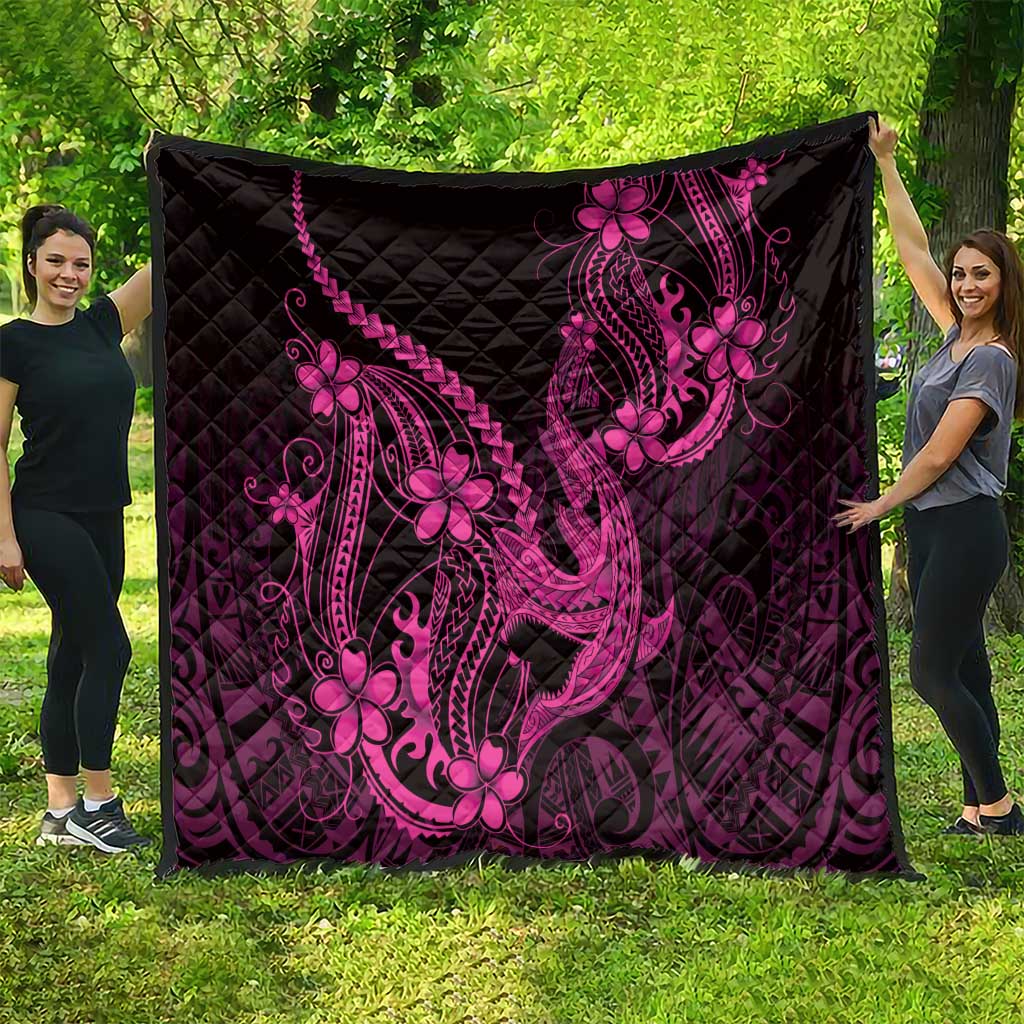 Pink Black Aloha Hawaii Quilt Polynesian Shark Tattoo With Plumeria - Polynesian Pride