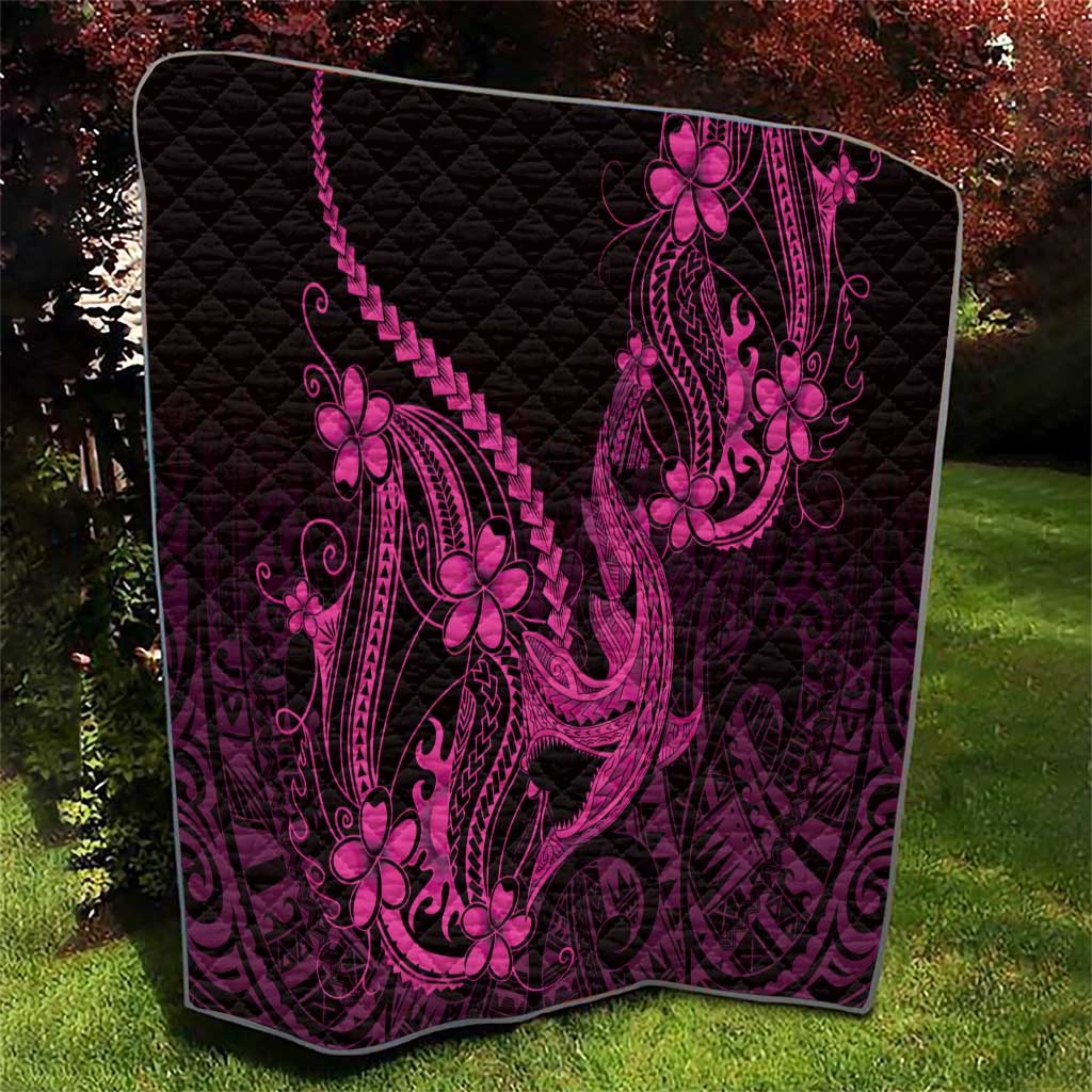 Pink Black Aloha Hawaii Quilt Polynesian Shark Tattoo With Plumeria - Polynesian Pride