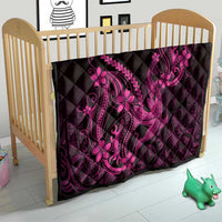 Pink Black Aloha Hawaii Quilt Polynesian Shark Tattoo With Plumeria - Polynesian Pride