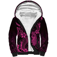 Pink Black Aloha Hawaii Sherpa Hoodie Polynesian Shark Tattoo With Plumeria - Polynesian Pride
