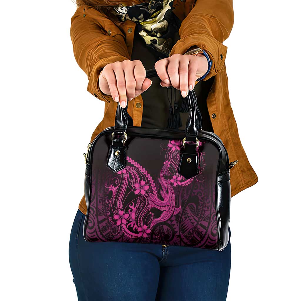 Pink Black Aloha Hawaii Shoulder Handbag Polynesian Shark Tattoo With Plumeria - Polynesian Pride