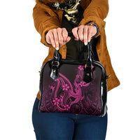 Pink Black Aloha Hawaii Shoulder Handbag Polynesian Shark Tattoo With Plumeria - Polynesian Pride