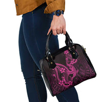 Pink Black Aloha Hawaii Shoulder Handbag Polynesian Shark Tattoo With Plumeria - Polynesian Pride