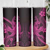 Pink Black Aloha Hawaii Skinny Tumbler Polynesian Shark Tattoo With Plumeria - Polynesian Pride