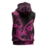 Pink Black Aloha Hawaii Sleeveless Hoodie Polynesian Shark Tattoo With Plumeria - Polynesian Pride