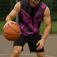 Pink Black Aloha Hawaii Sleeveless Hoodie Polynesian Shark Tattoo With Plumeria - Polynesian Pride