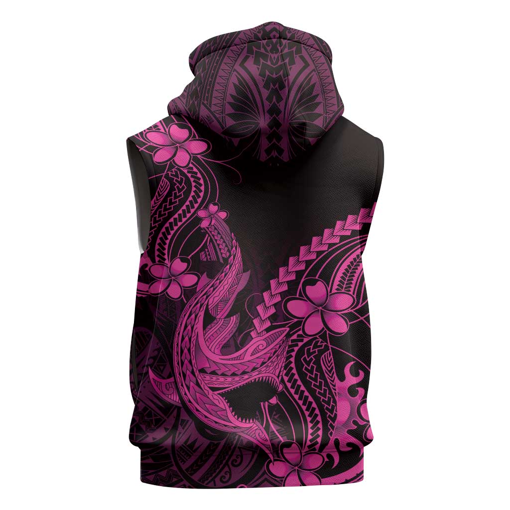 Pink Black Aloha Hawaii Sleeveless Zip Hoodie Polynesian Shark Tattoo With Plumeria - Polynesian Pride