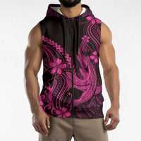 Pink Black Aloha Hawaii Sleeveless Zip Hoodie Polynesian Shark Tattoo With Plumeria - Polynesian Pride