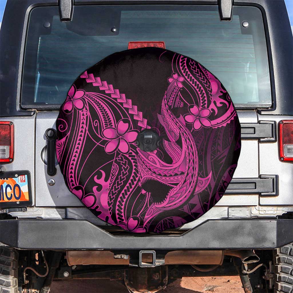 Pink Black Aloha Hawaii Spare Tire Cover Polynesian Shark Tattoo With Plumeria - Polynesian Pride