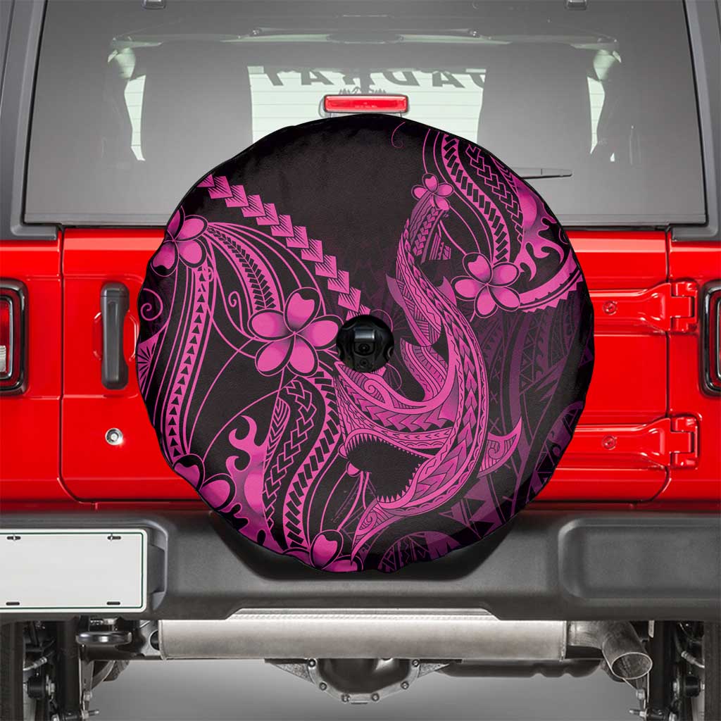 Pink Black Aloha Hawaii Spare Tire Cover Polynesian Shark Tattoo With Plumeria - Polynesian Pride