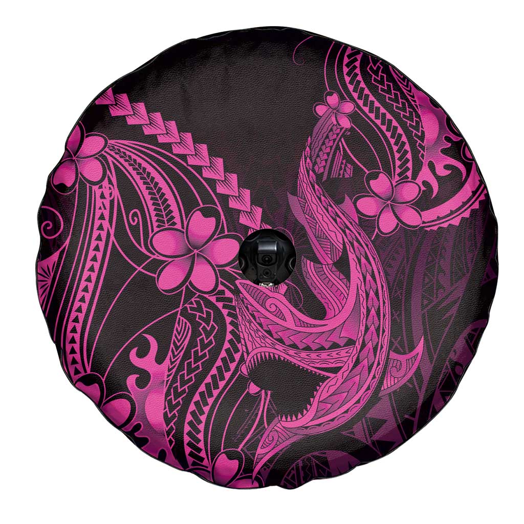 Pink Black Aloha Hawaii Spare Tire Cover Polynesian Shark Tattoo With Plumeria - Polynesian Pride