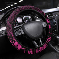 Pink Black Aloha Hawaii Steering Wheel Cover Polynesian Shark Tattoo With Plumeria - Polynesian Pride