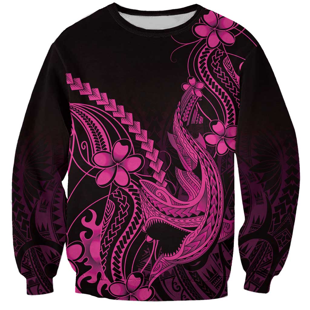 Pink Black Aloha Hawaii Sweatshirt Polynesian Shark Tattoo With Plumeria - Polynesian Pride