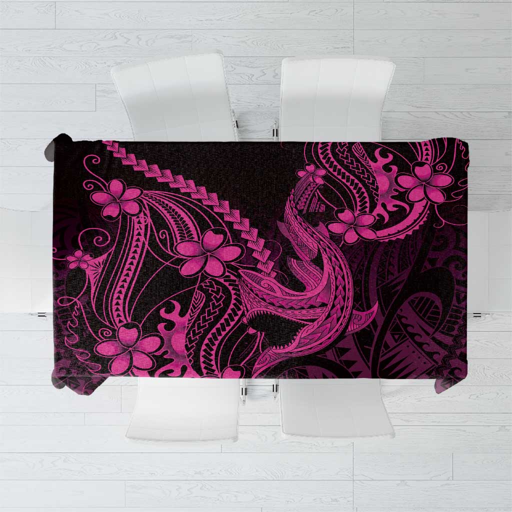 Pink Black Aloha Hawaii Tablecloth Polynesian Shark Tattoo With Plumeria - Polynesian Pride
